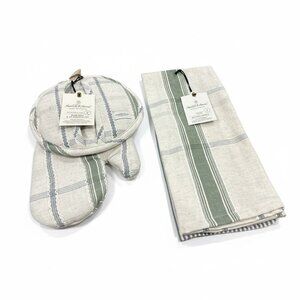 Hearth & Hand With Magnolia Oven Mitt & Pot Holder Set With 2 Kitchen Towels Gre
